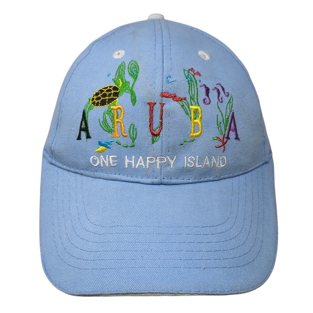 Aruba One Happy Island Strapback Baseball Cap Blue One Size Embroidered 6 Panel